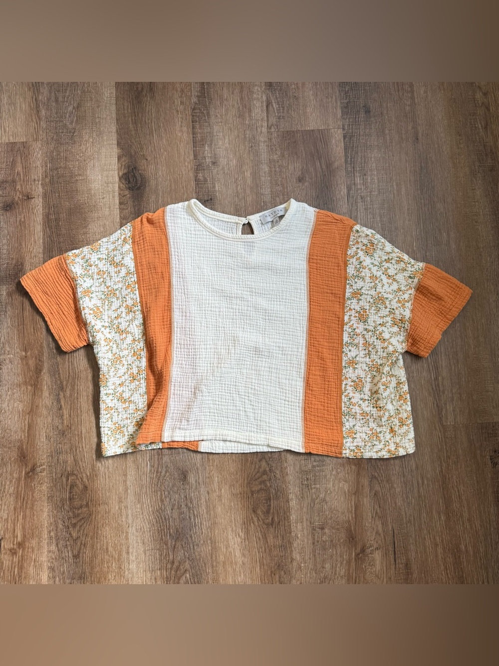 Orange & Cream Panel Floral Boxy Top